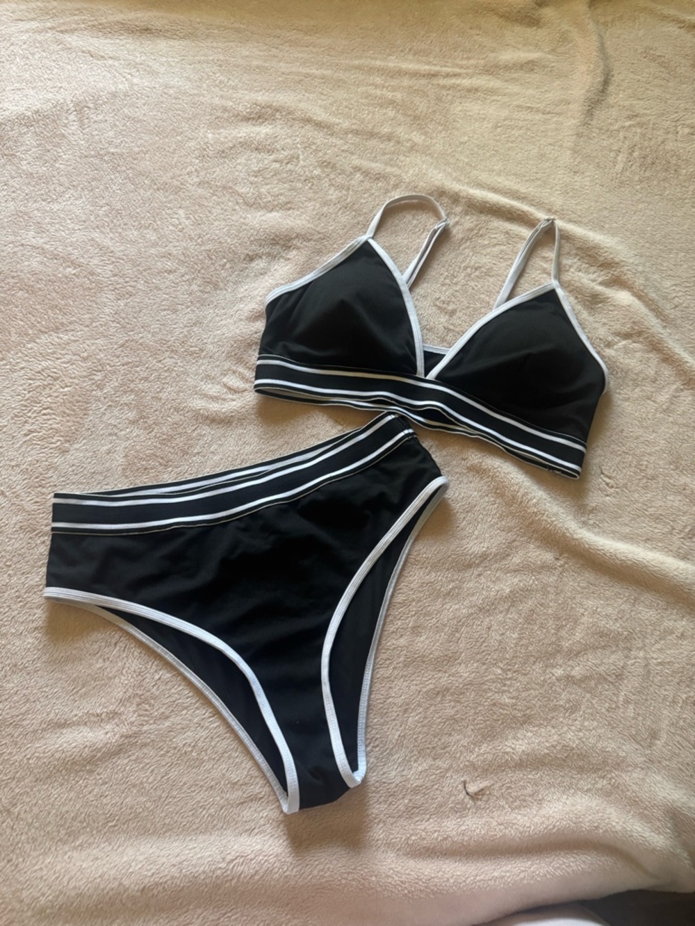 Black Two-Piece Bikini Set with White Trim